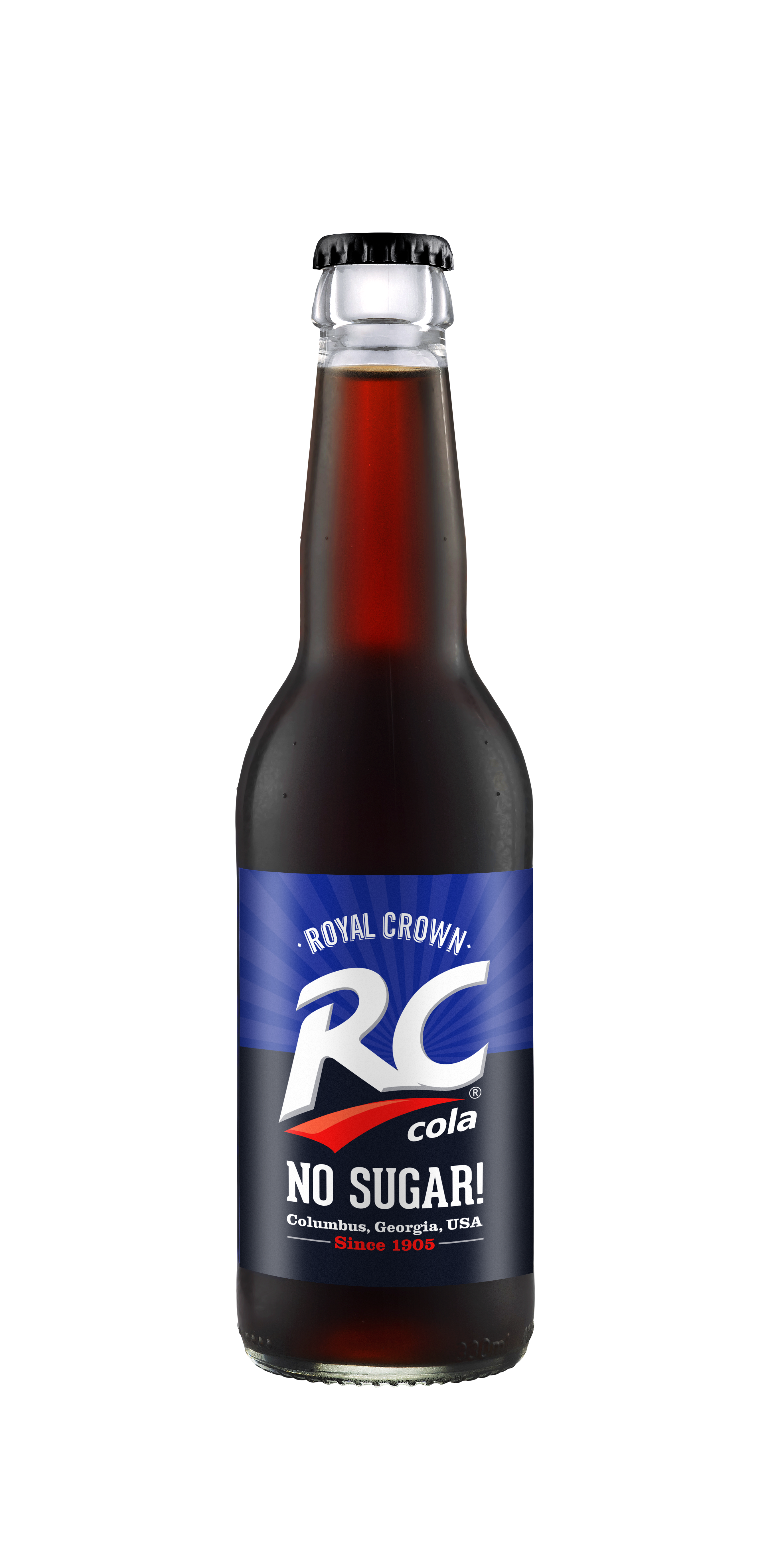 Gazuotas gaivusis gėrimas RC COLA No Sugar,  0,33 L stikle