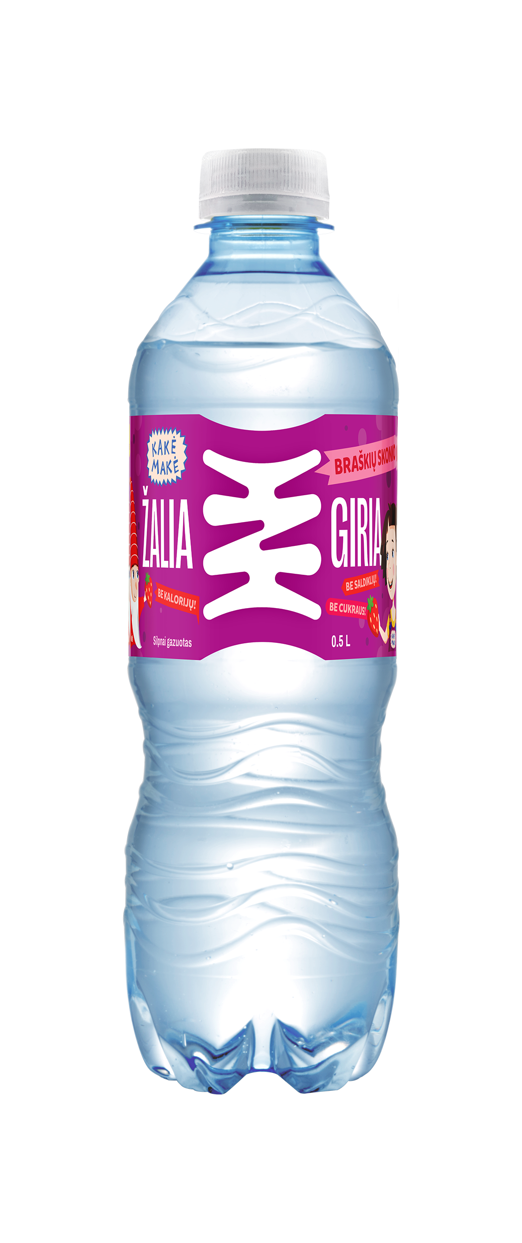 Braškių skonio lengvai gazuotas vanduo ŽALIA GIRIA Kakė Makė, 0,5 L