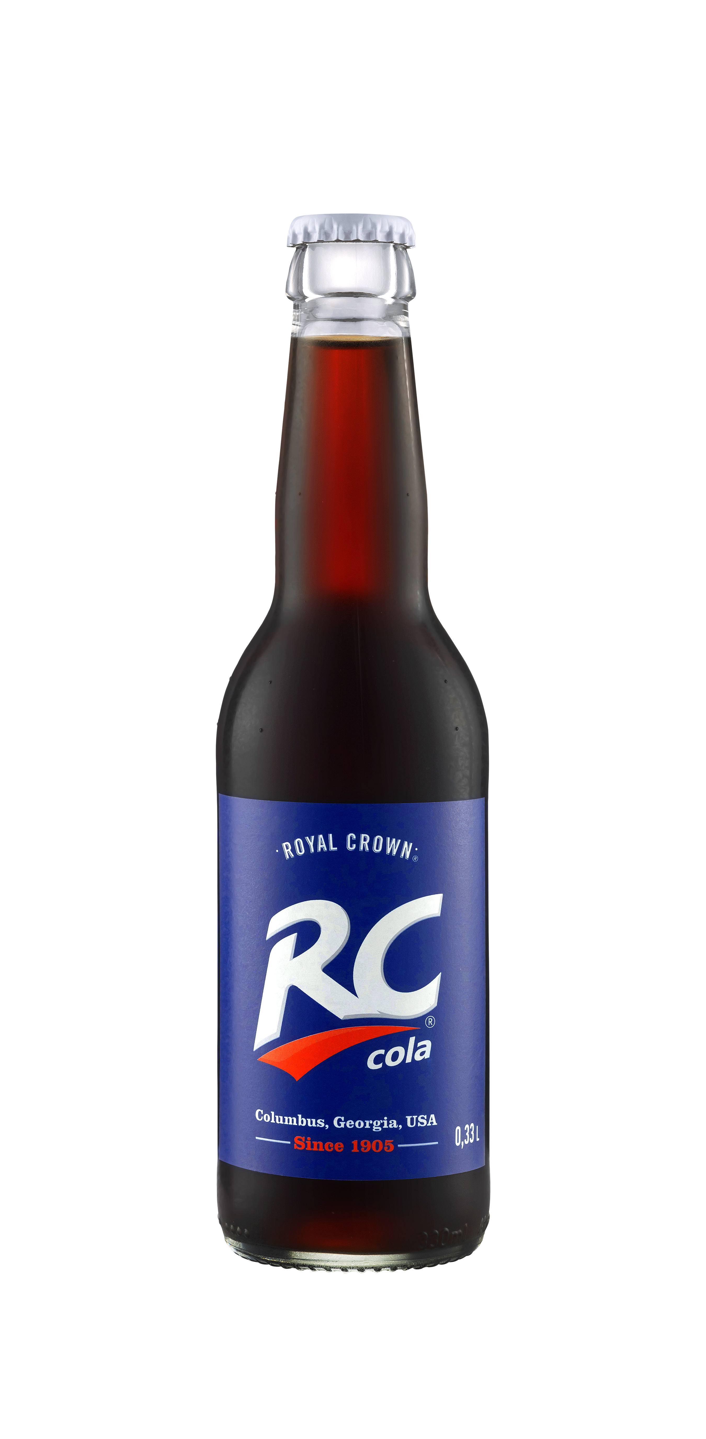 Gazuotas gaivusis gėrimas RC COLA,  0,33 L stikle