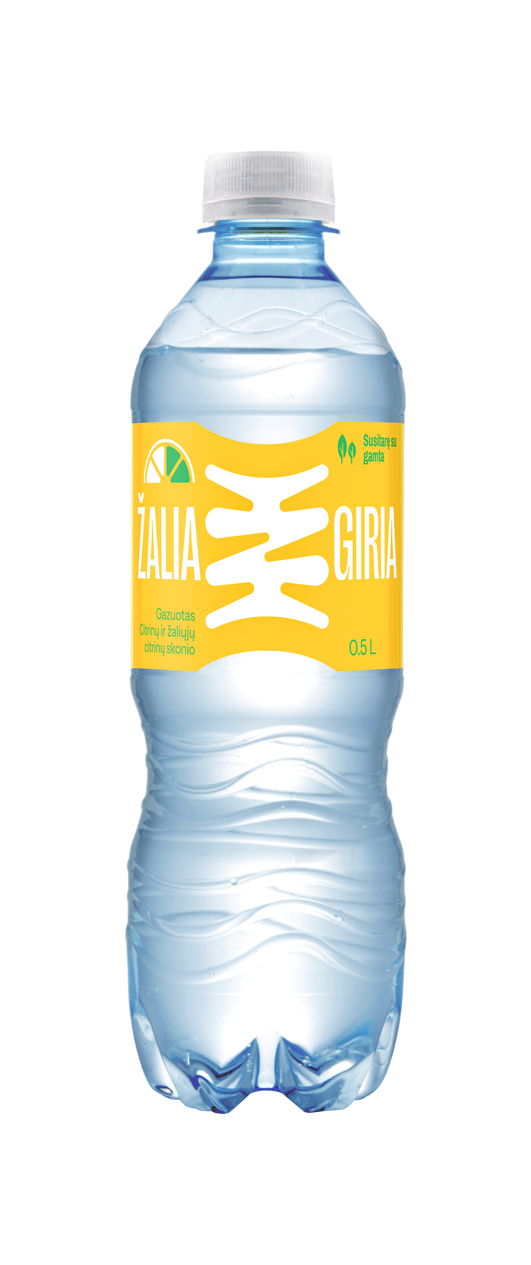 Citrinų ir žaliųjų citrinų skonio gazuotas vanduo ŽALIA GIRIA,  0,5 L
